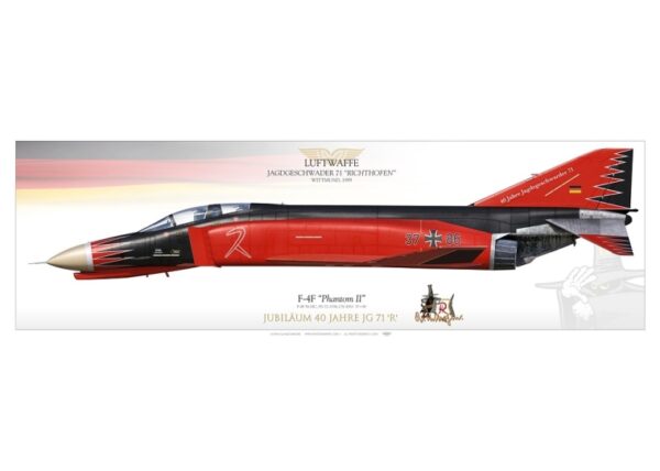 A red and black jet plane with a person sitting on it.