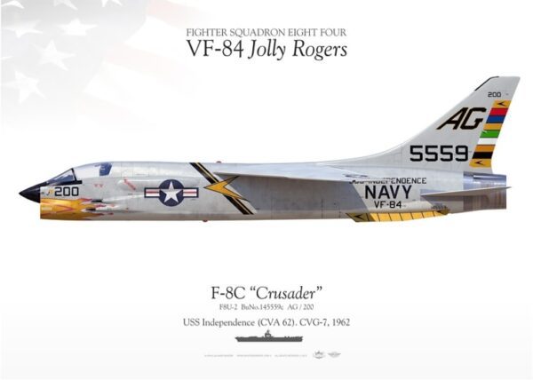 A poster of the f-8 crusader fighter jet.