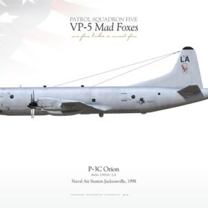 A white airplane with the words " vp-5 mad foxes ".