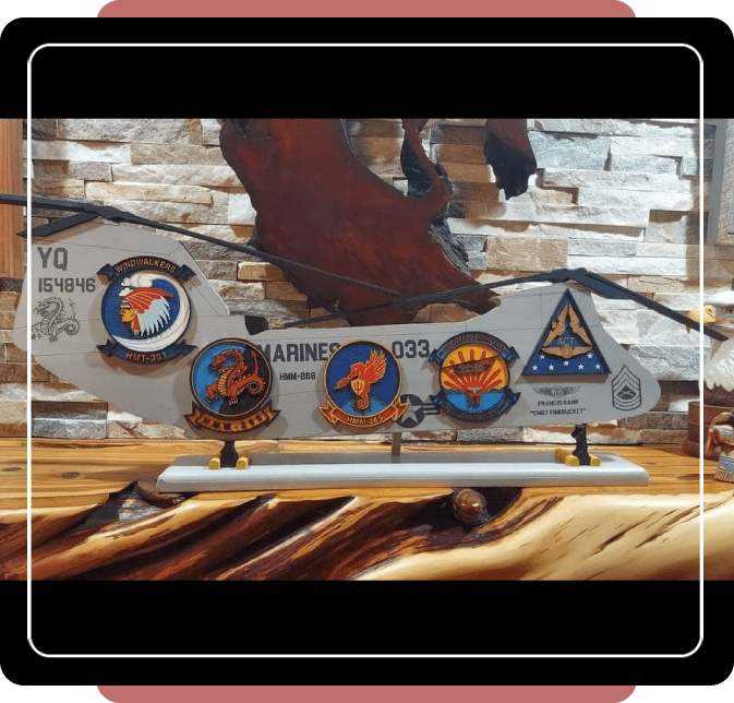 A picture of some military patches on display.