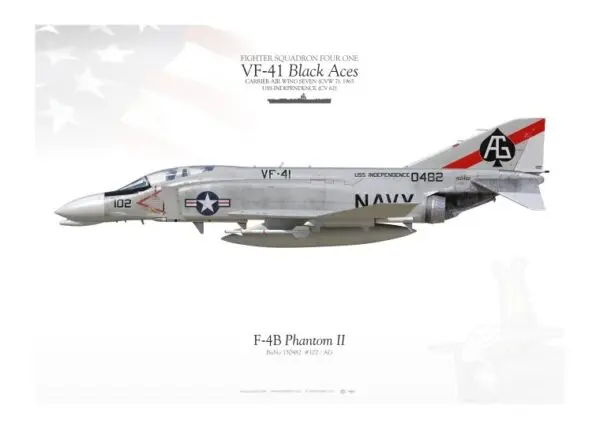 A military jet fighter plane with the words " f-4 u phantom ii ".